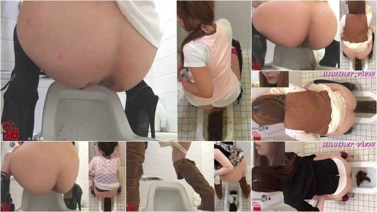 F49-10 Peeping on hot gal with stomach ache. Toilet spy cam.