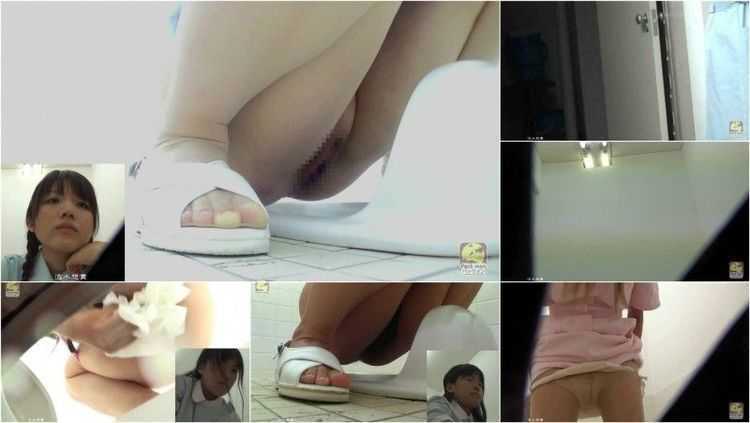 PM133 Peeping on young nurses peeing and pooping on toilet. Low bowl cam view!