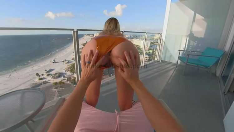 Porn online PoundPie3 - Beach Bunny Gets Bent Over a Public Balcony & Swallows¡