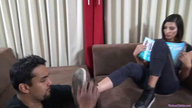 Miss Shavelle ignores a loser as he licks her dirty sneakers [Shoe Worship, Ignore]