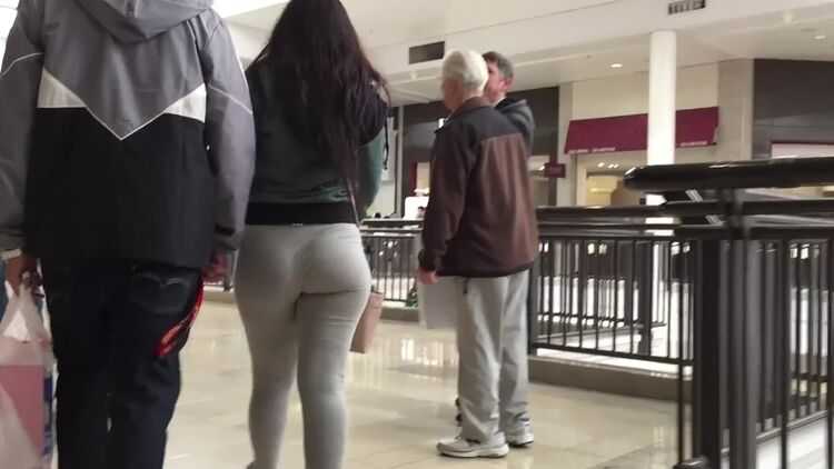 Huge teen bubble butt in grey leggings