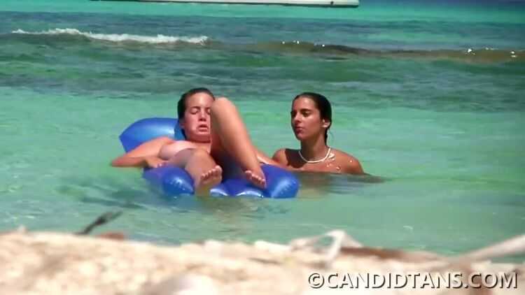 Massive natural big boob teen going topless on the public beach