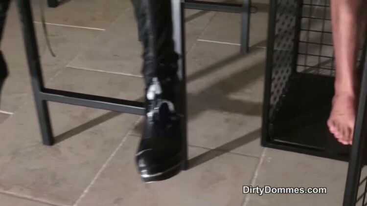 DirtyDommes: Fetish Liza, Miss Miranda - Caged Boot And Glove Slave Milked Part 2