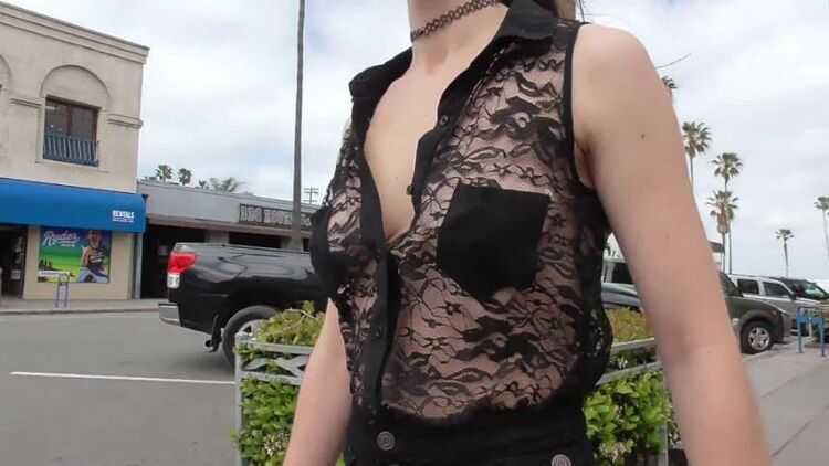 Shy Goth Exhibitionist – Beachside Stroll – Lace Blouse