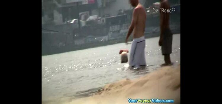 Small boobs teen topless at beach