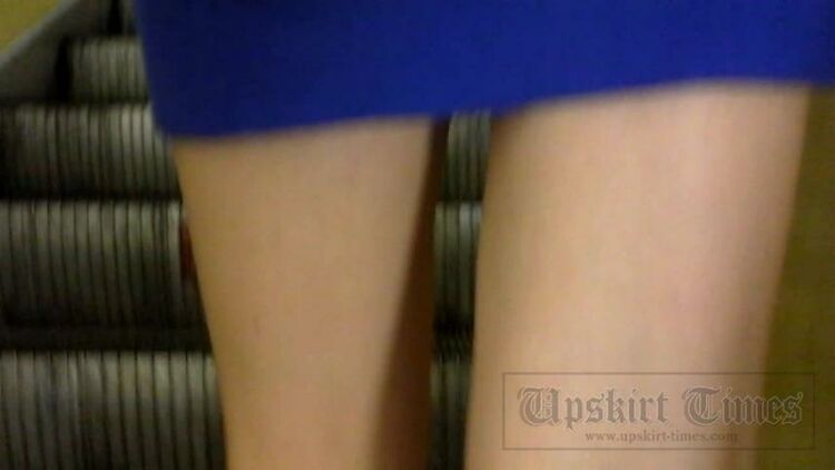 Upskirt-times.com- Ut 2590# Blonde girl in short blue-and-white dress in public upskirt video. Nice tanned...