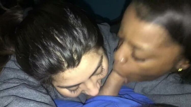 My girlfriend and black girl suck at the same time my dick