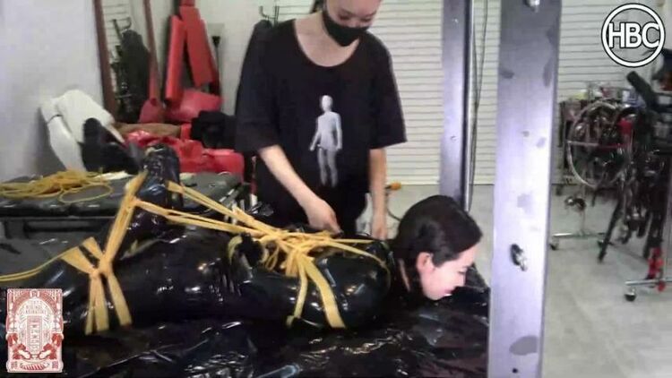 Hinako in Latex Catsuit Gets Strictly Hogtied with Latex Tubes and Tickled by Mistress Chiaki