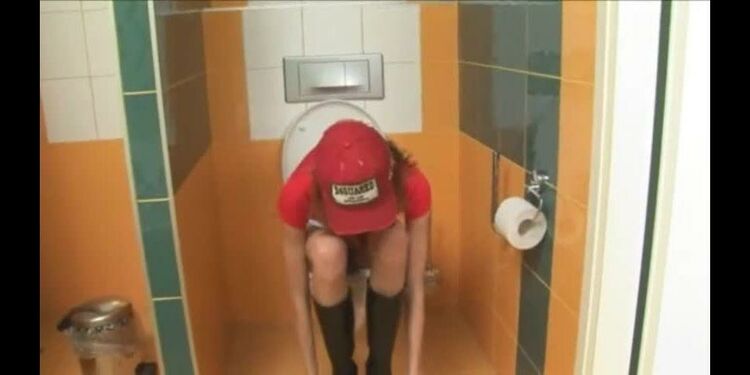 Amazingly skinny cute teenie on toilet