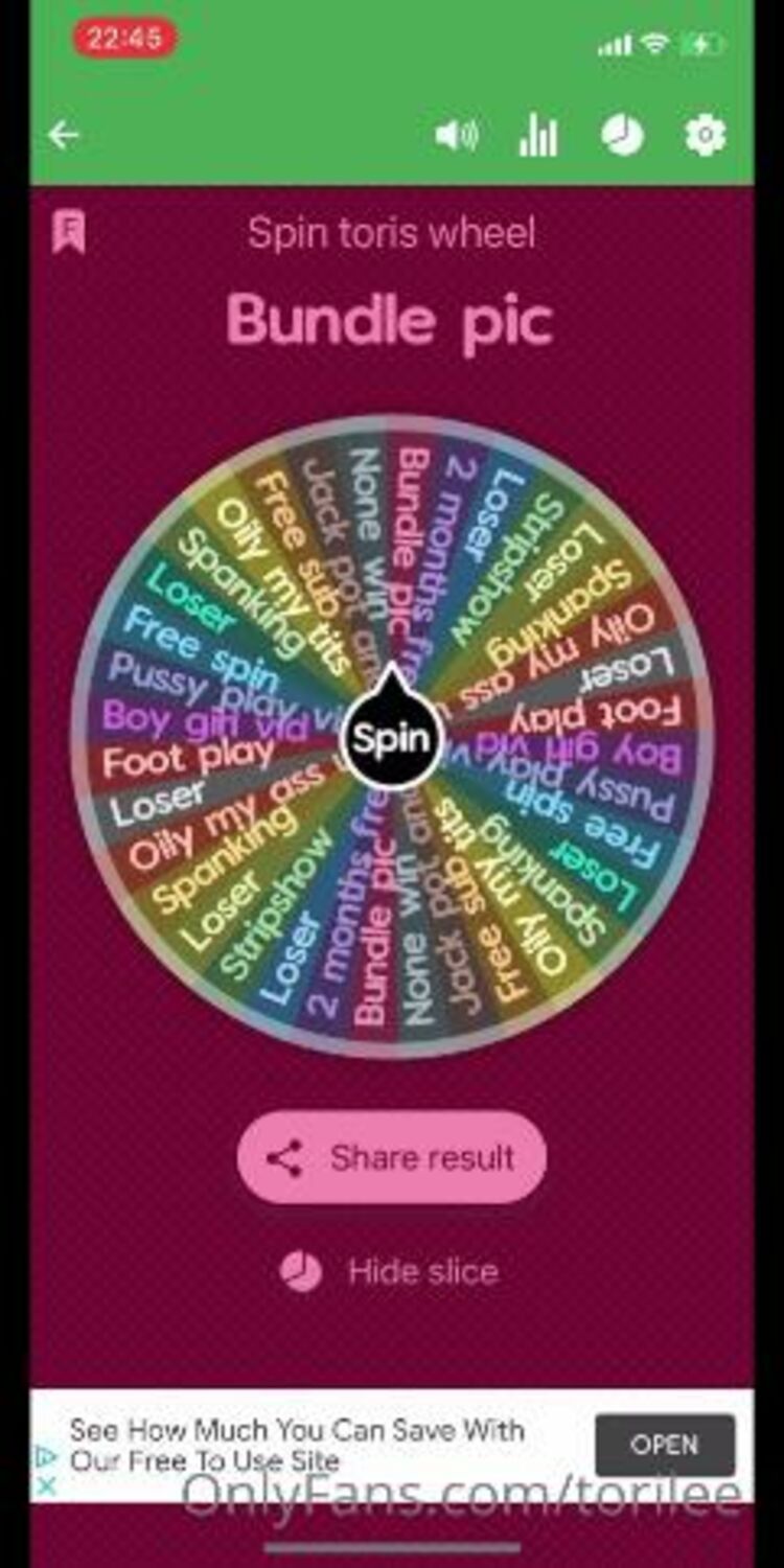 Onlyfans - Torilee - for spin the wheel tonight only Lets spin the wheel I want get you jack pot - 02-05-2021