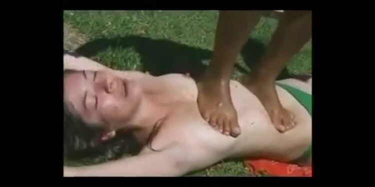 Lesbian three on one trampling by the pool!