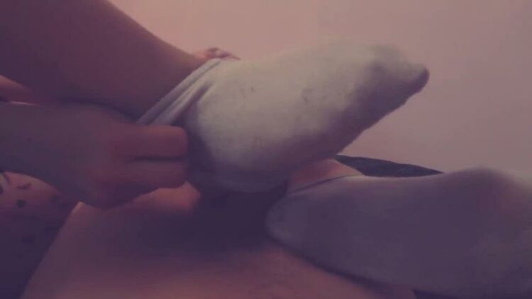 Ankle socks and perfect technique / footjob, sockjob / cock inside socks