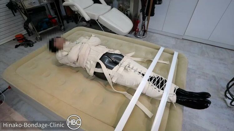 Hinako Bondage Clinic - Taped Down To The Bed In A Latex Cat Suit And Canvas Straitjacket - FullHD 1080p