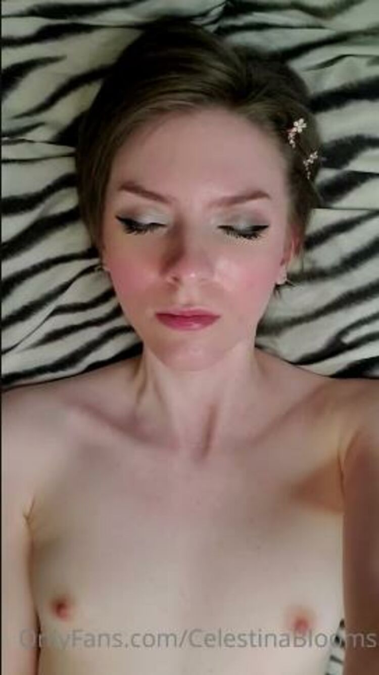 Celestina Blooms / Onlyfans Celestinablooms - bimbo in training cumming hard on zebra print bedding shaved pussy thigh high socks 19-12-2020 - Bed