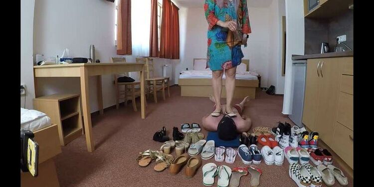 Mistress Fatalia (humiliated by shoes) Mutiple shoe trampling and CBT