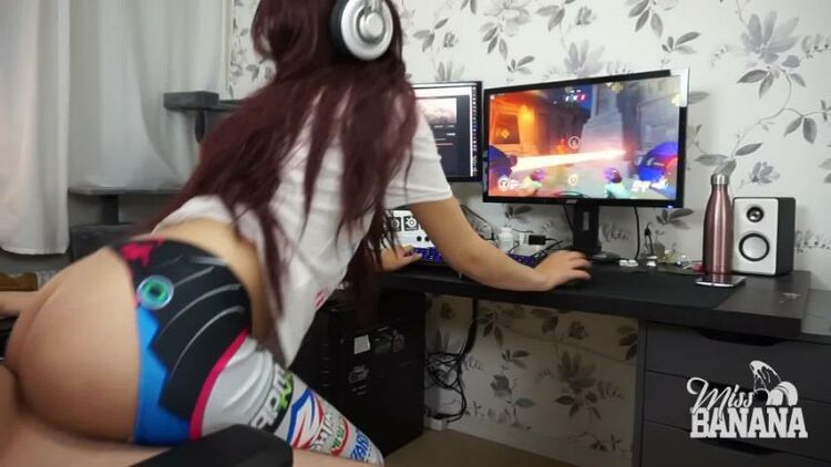 d.va having a quickie while gaming, miss banana, cosplay