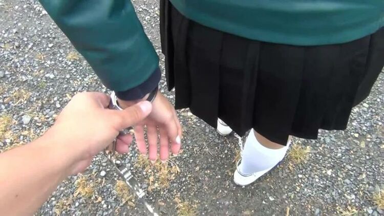 Schoolgirl white knee socks AND ANKLE CUFFS SHACKLES handcuffs - Public