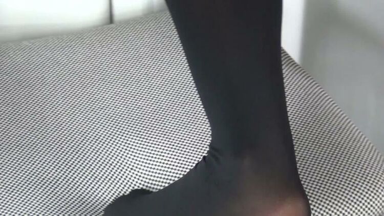 black opaque stockings with garter belt and sexy sandals teasing only