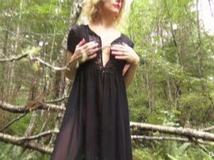 Delia TS – Black Dress Outside In the Woods