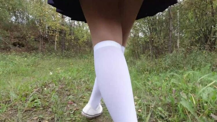 Schoolgirl in white knee socks walk nature foot feet fetish under skirt! FEET PORN - www.LOVELY-MILF.com Video