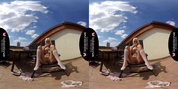 Blonde Lena Love With Big Boobs Masturbates On The Balcony Smartphone