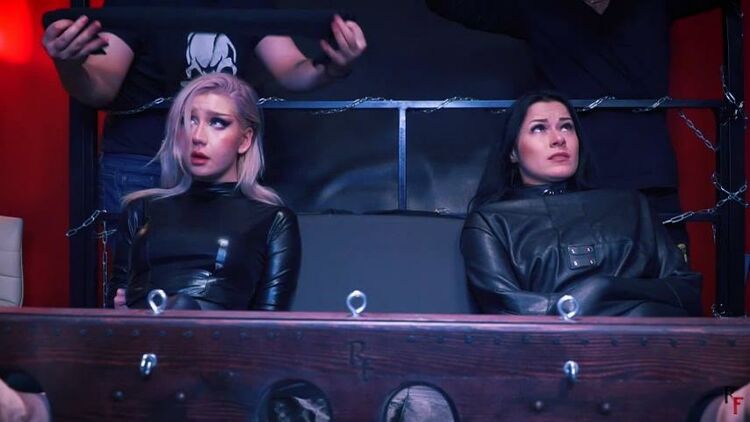 RussianFetish – Klavdia and Taisia – Double tickling in big stocks in catsuit and straight jacket