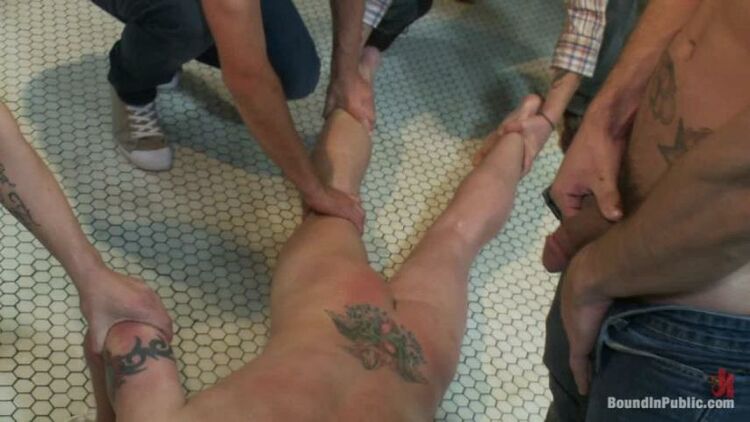 The wrestler gets gang banged by a horny crowd in a public restroom for losing his match.