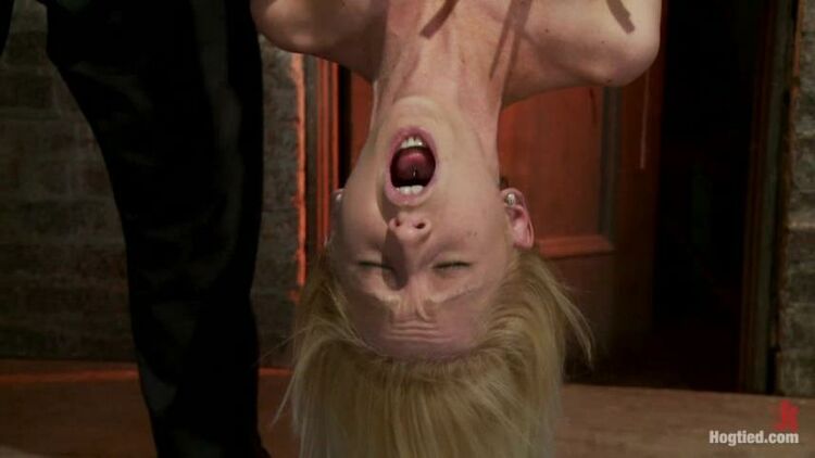 Tiny Southern Belle hung upside down, clamped, flogged, her huge nipples tortured, made to cum hard