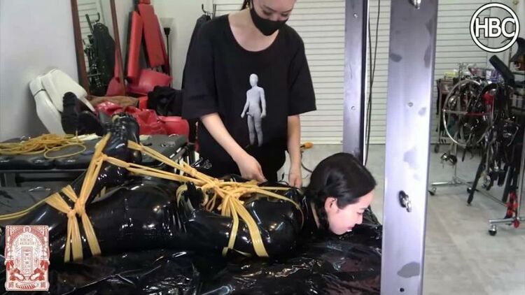 HBC X TBL; Hinako in Latex Catsuit Gets Strictly Hogtied with Latex Tubes and Tickled by Mistress Chiaki !