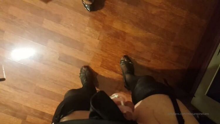 Poppers In Chastity Belt For Her Bitch, And Champagne and Strap-On